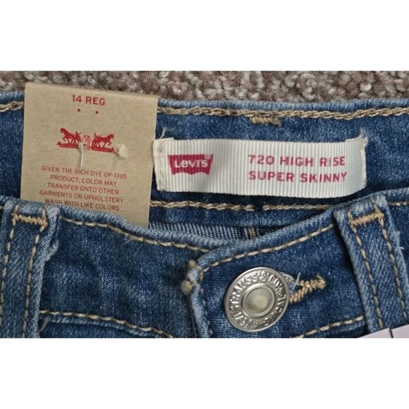 Levis Womens 720 High Rise Super Skinny Jeans Stretch Denim Size 14 Regular Dist - Picture 3 of 5